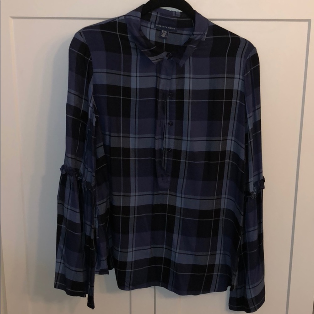 Saks Fifth Avenue Blue Checkered Button up size L